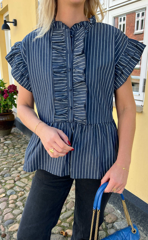 INA Copenhagen Top - Freya - Denim Blue Pinstripe