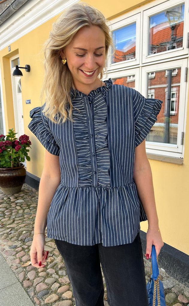 INA Copenhagen Top - Freya - Denim Blue Pinstripe