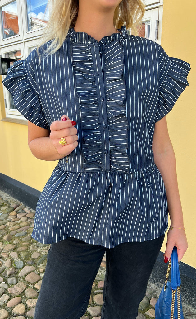 INA Copenhagen Top - Freya - Denim Blue Pinstripe