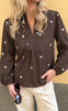 Say INA Copenhagen Bluse - Winnie New - Dark Brown W. Off White Embroidery Hearts