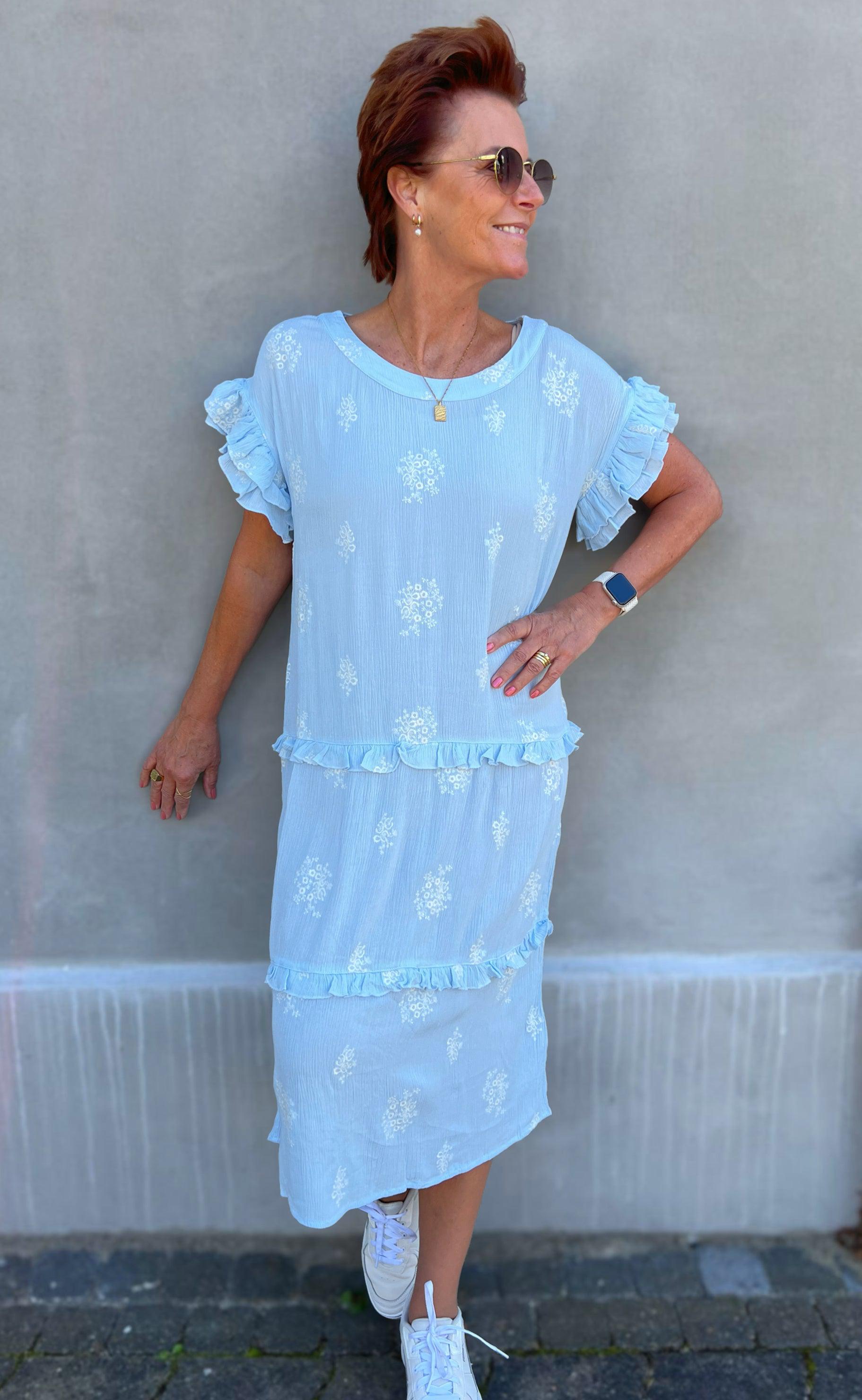 Ina Copenhagen Kjole - Dalila - Light Blue / White Embroidery