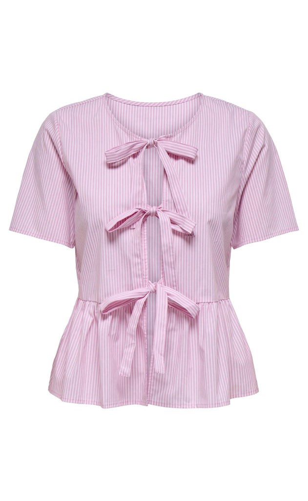 JDY Top - Mio - Shocking Pink/Small White Stripes