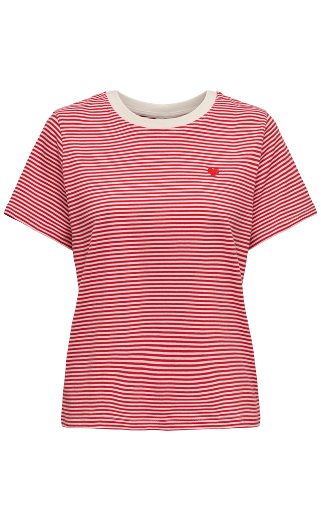 JDY Top - Pisa - Cloud Dancer/ Ski Patrol Stripes & Bs Heart