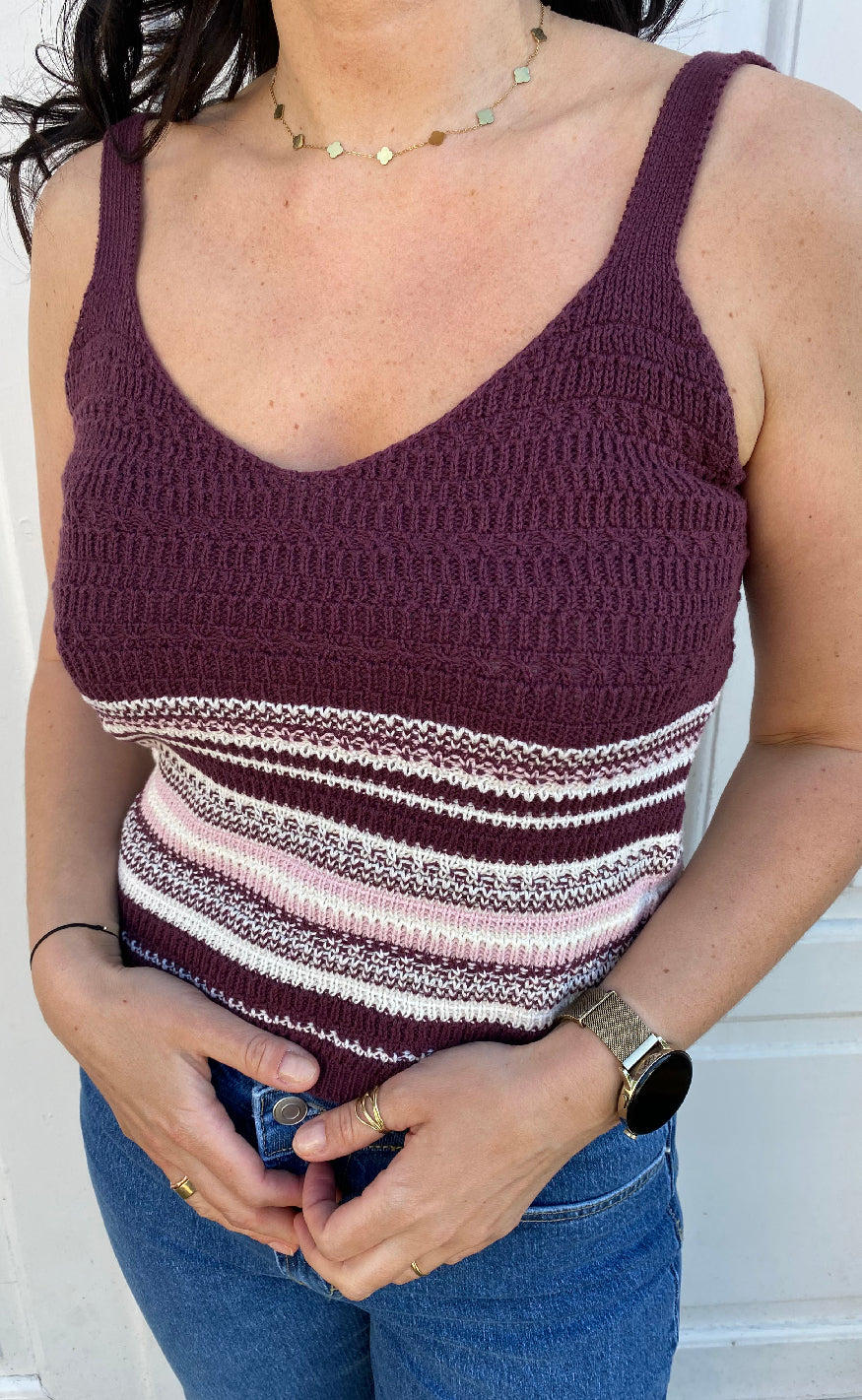 JDY Top - Tropical - Fig/Chalk Pink/Birch