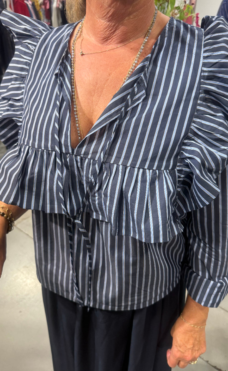 Liberte Bluse - Heather - Navy Blue Stripe