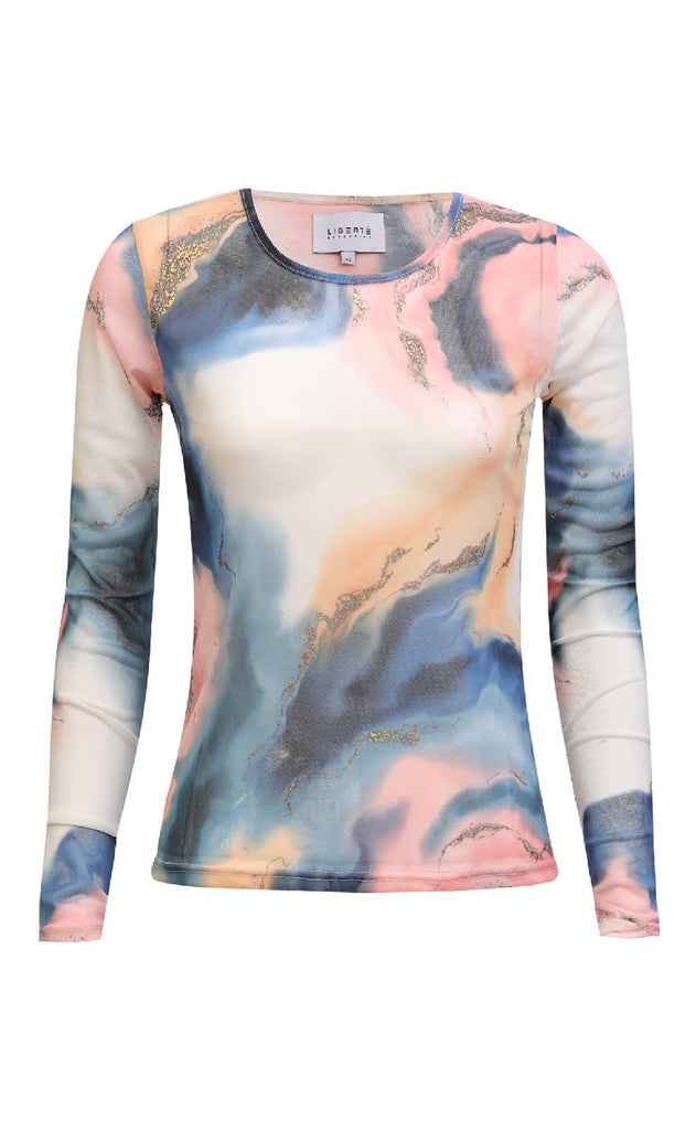 Liberte Bluse - Mesh - Blue Peach Gold Marble