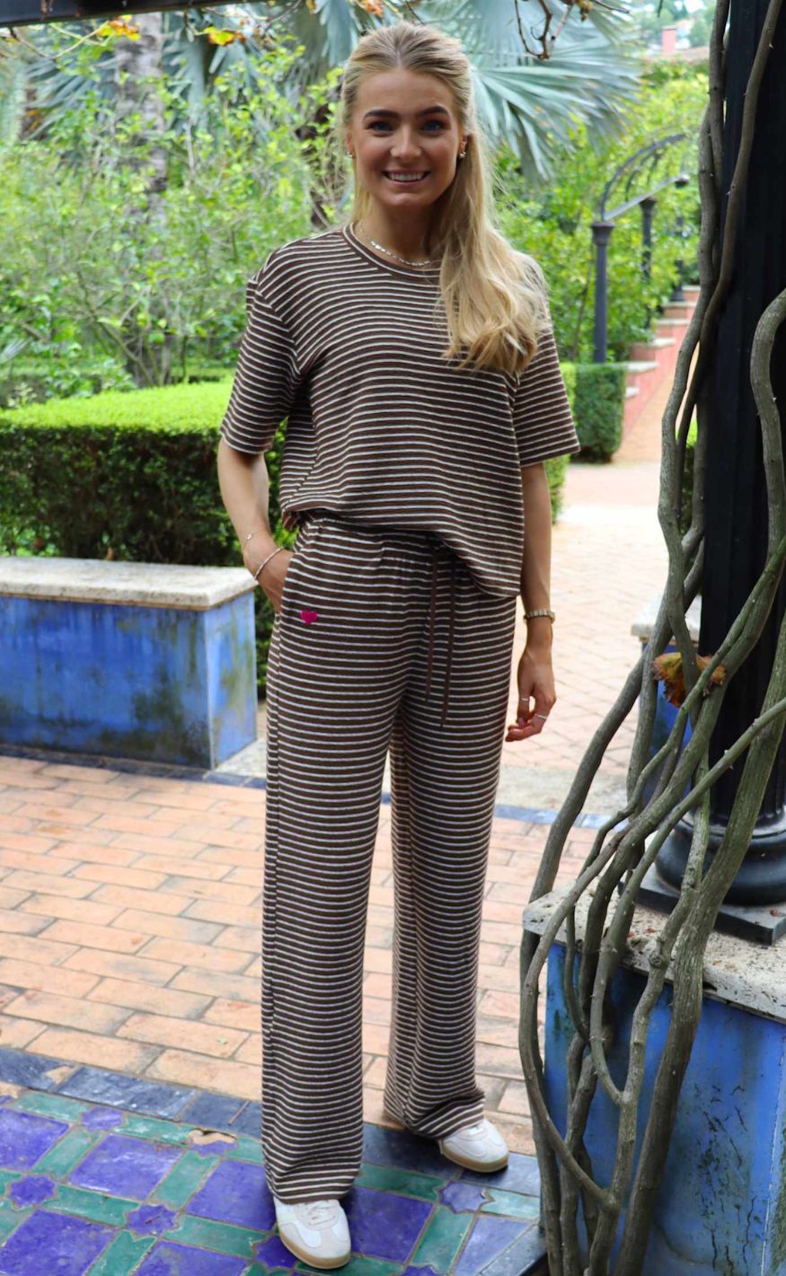 Liberte Bukser - Sus Wide - Brown Creme Stripe