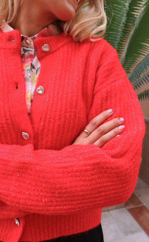 Liberte Cardigan - Fro O-neck - Flamingo Red