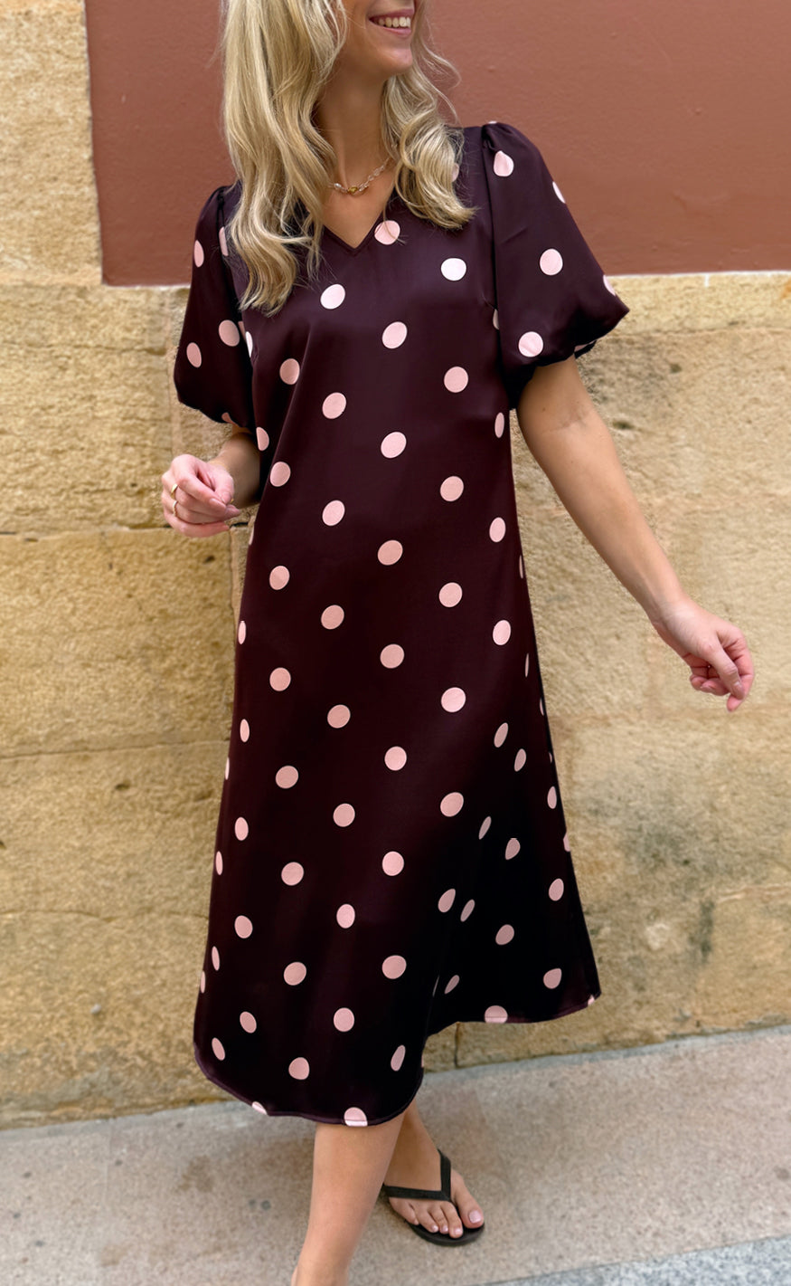 Liberte Kjole - Dotti - Plum Rose Big Dot