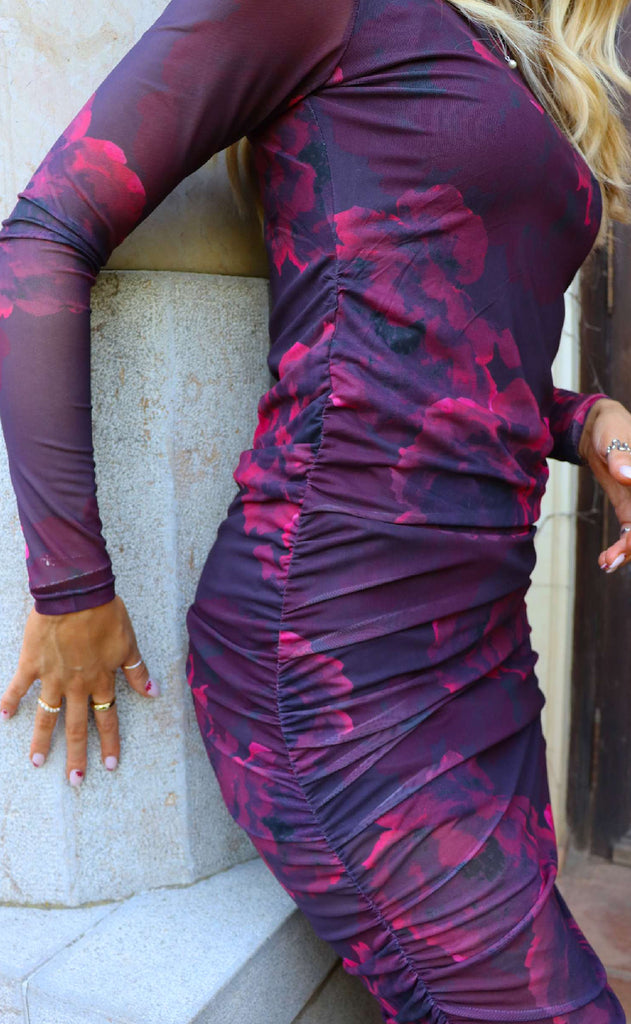 Liberte Kjole - Mesh - Black Bordeaux Flower