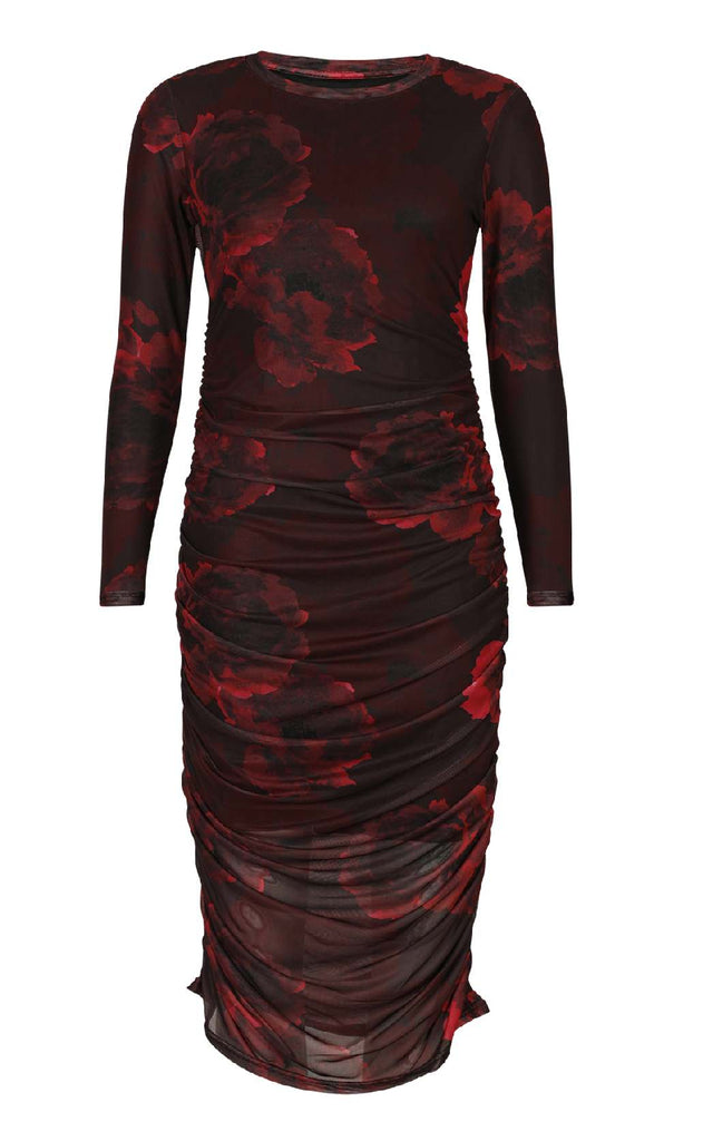 Liberte Kjole - Mesh - Black Bordeaux Flower