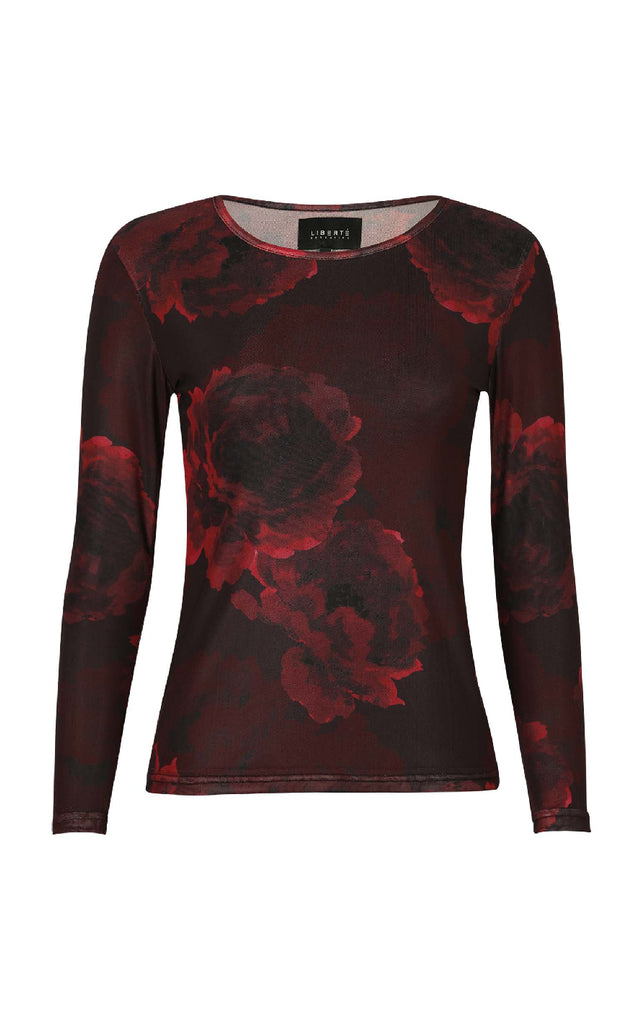 Liberte T-shirt - Mesh - Black Bordeaux Flower