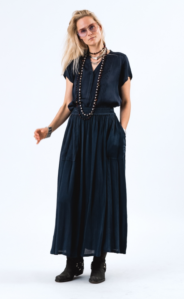 Lollys Laundry Nederdel - Akane Maxi - Dark Blue