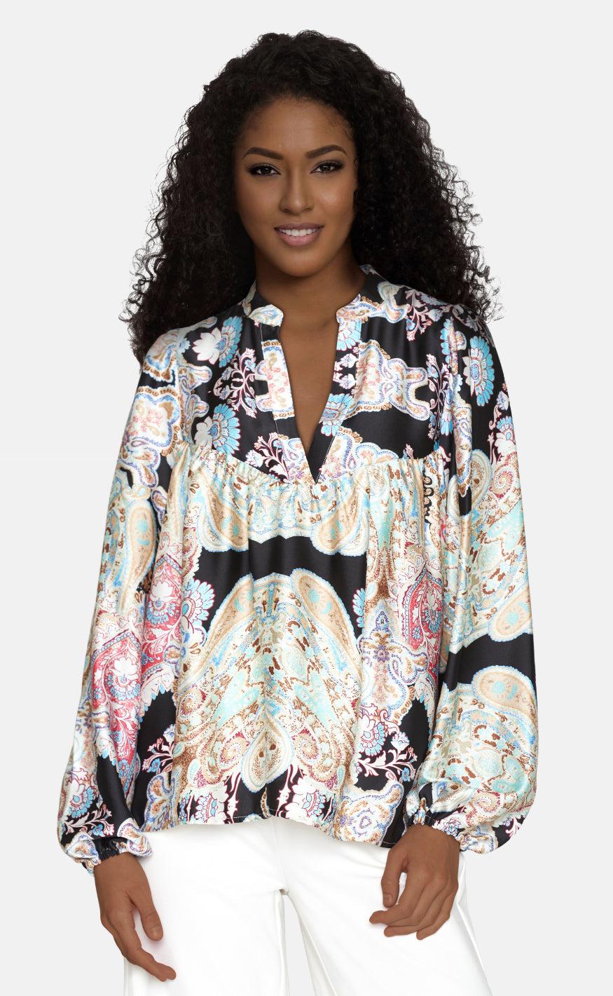 Love & Divine Bluse - Love1053-1 - Mint Paisley