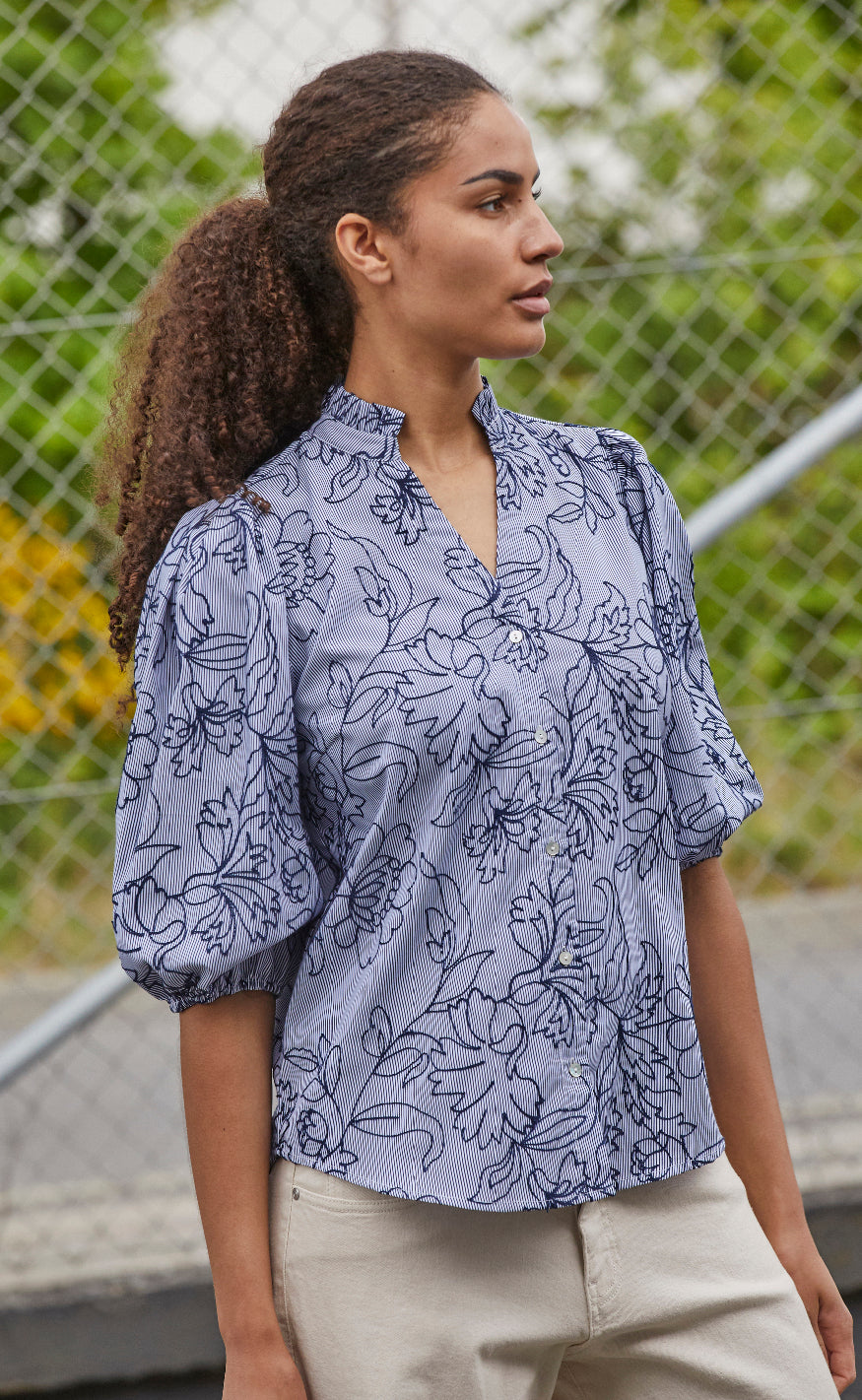 Love & Divine Bluse - Love456-9 - Stripe/Flower