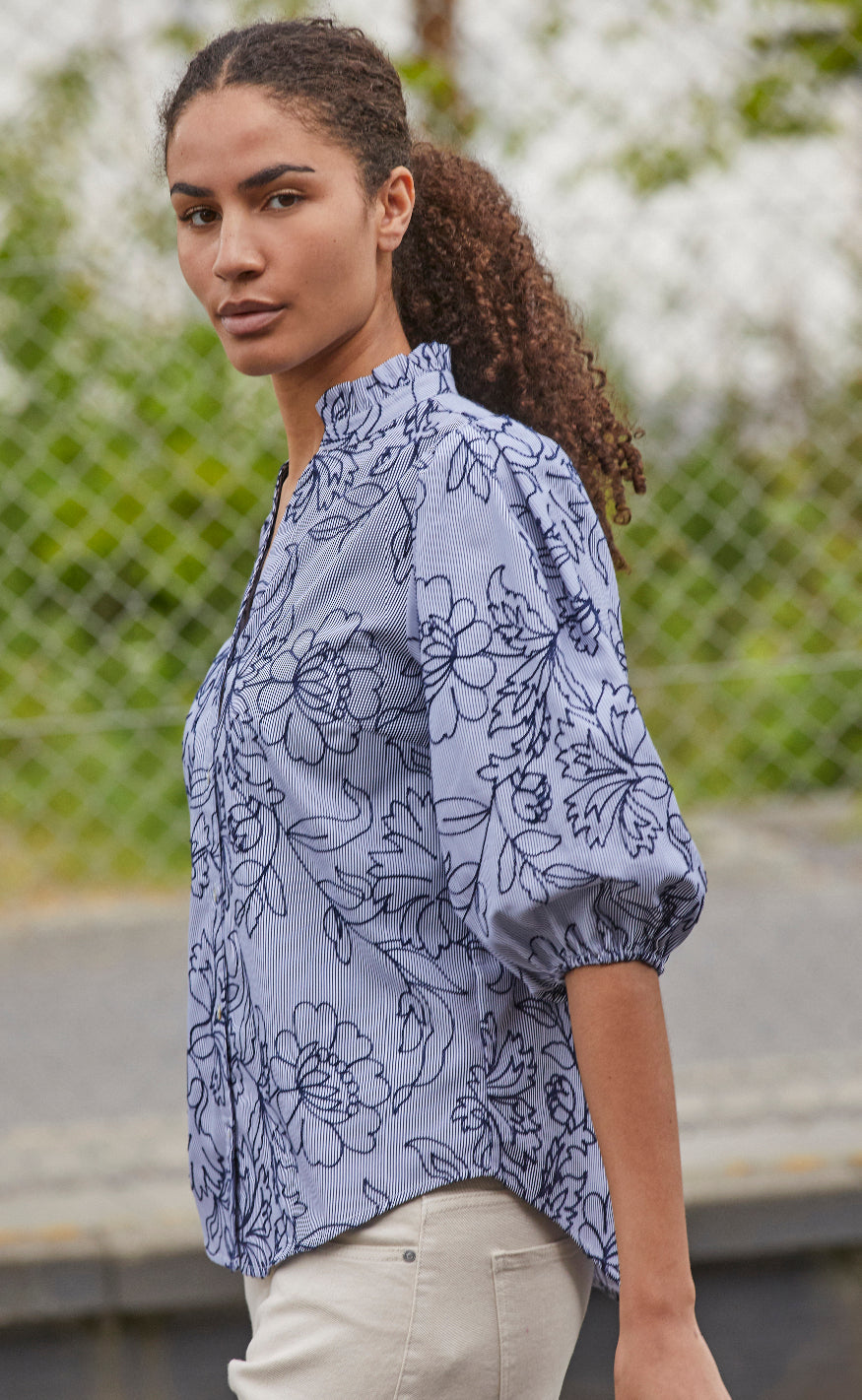 Love & Divine Bluse - Love456-9 - Stripe/Flower