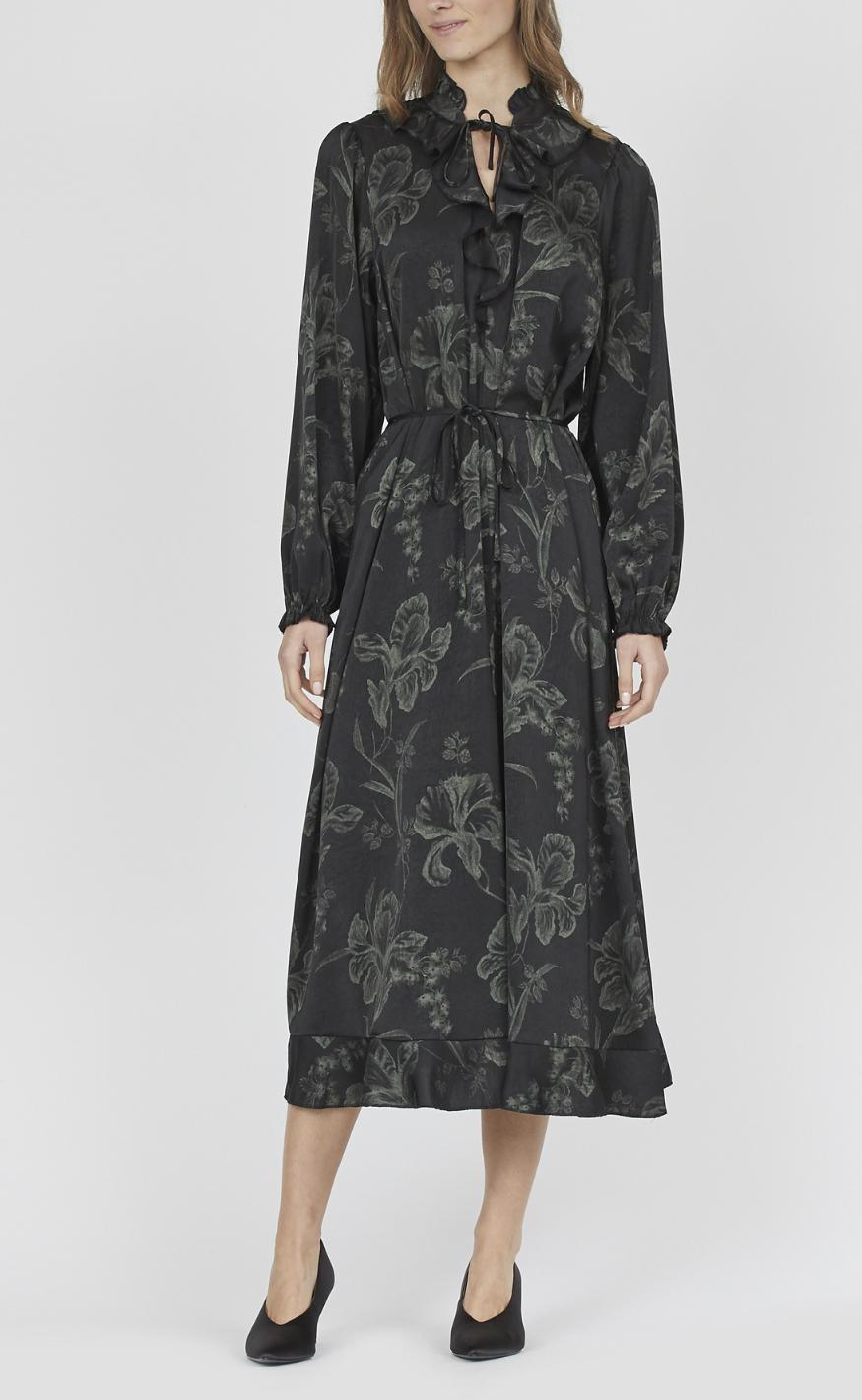 Love & Divine Kjole - Love1194-2 - Black/Green Flower