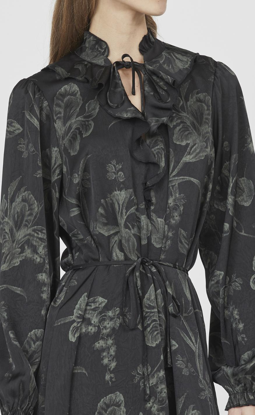 Love & Divine Kjole - Love1194-2 - Black/Green Flower