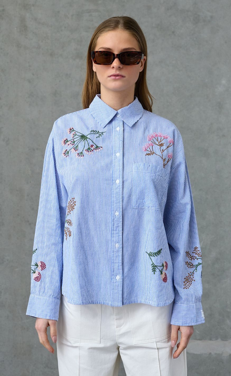 Love & Divine Skjorte - Love1555 - Blue Stripe/Flower