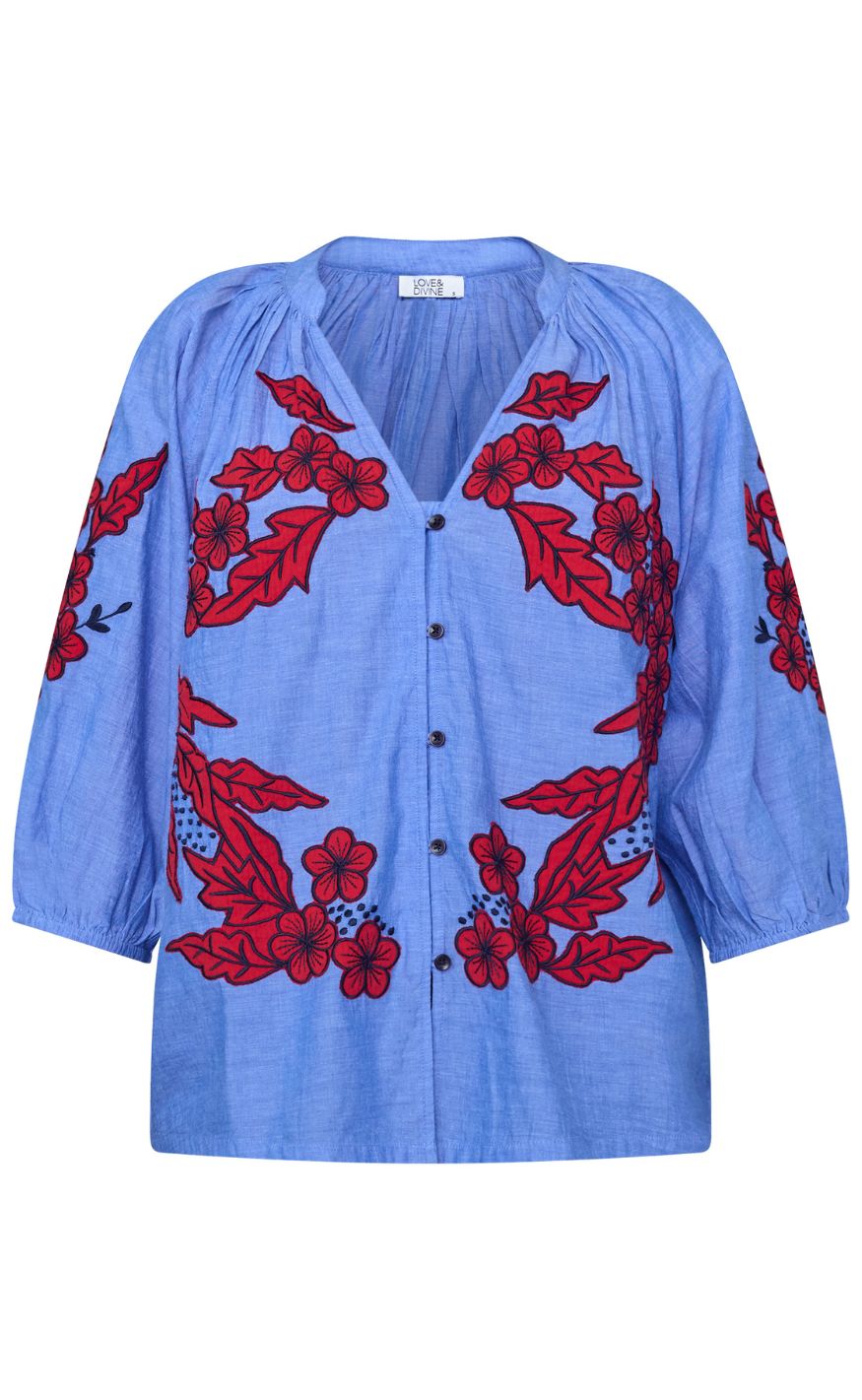 Love & Divine Skjorte - Love1575 - Blue Dream/Red