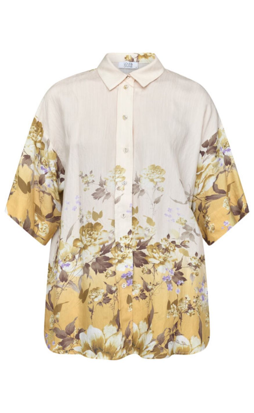 Love & Divine Skjorte - love971-16 - Yellow/Brown Flower