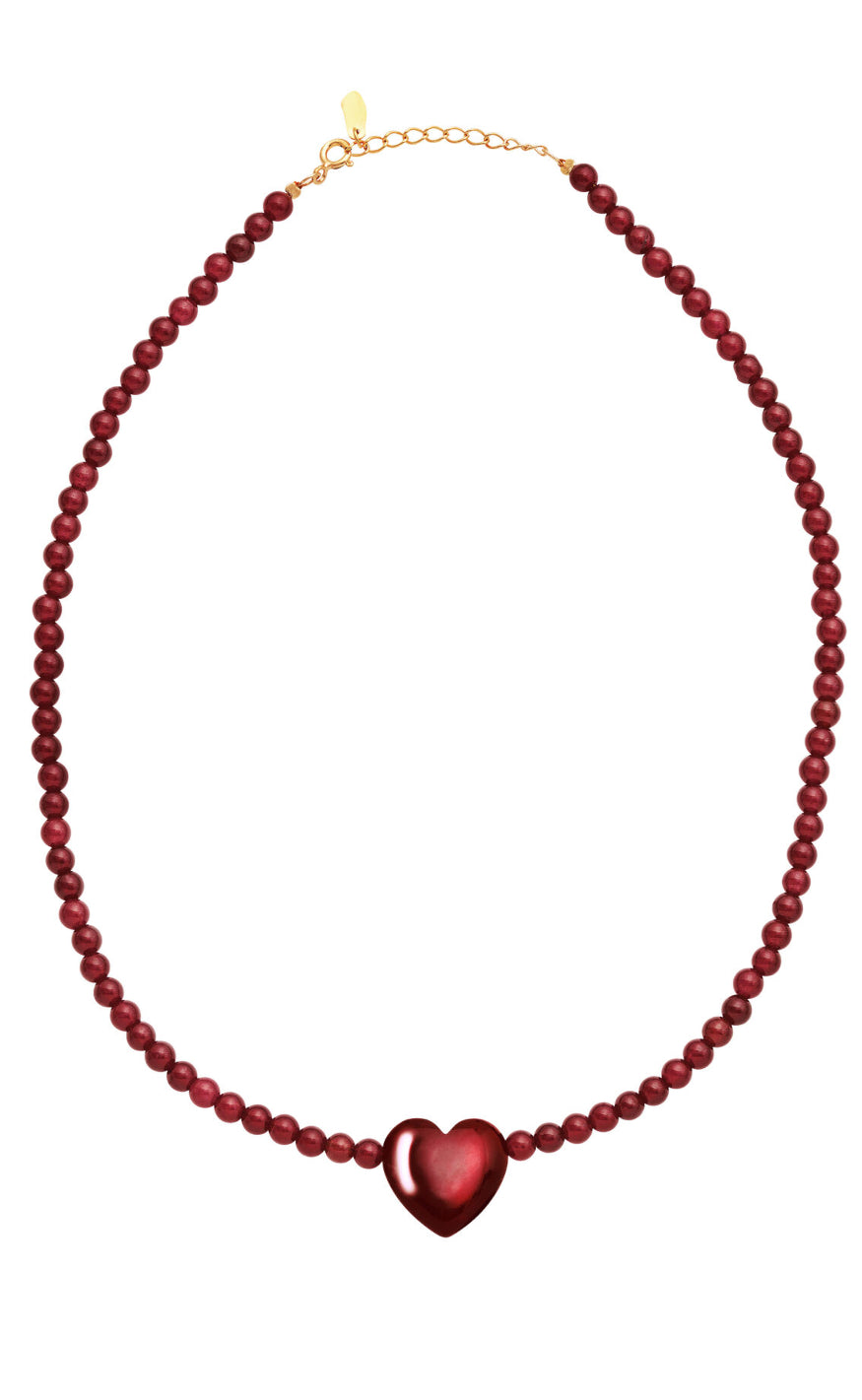 Maanesten Halskæde - Maroon Heart - Red Jade