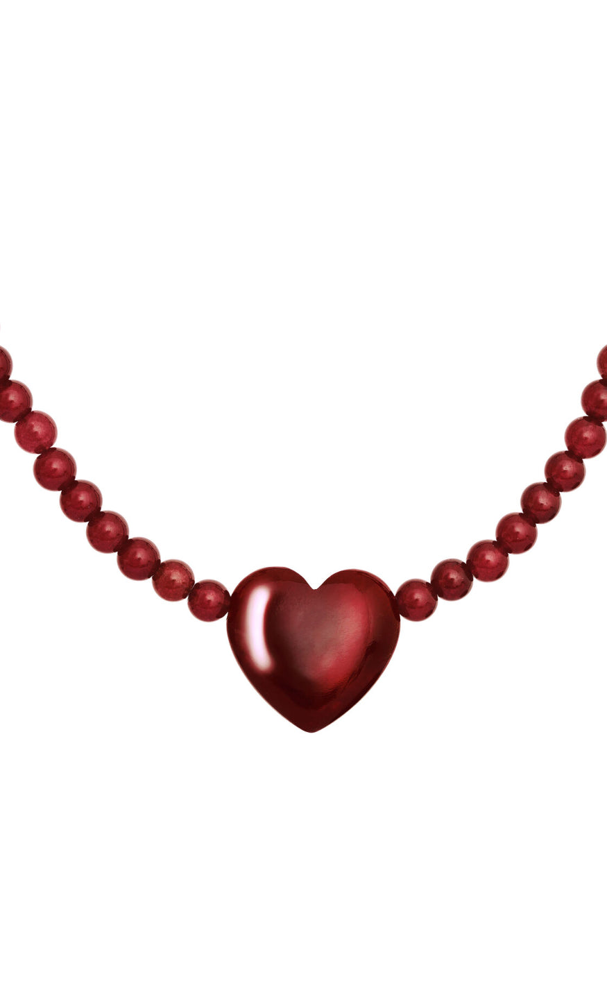 Maanesten Halskæde - Maroon Heart - Red Jade