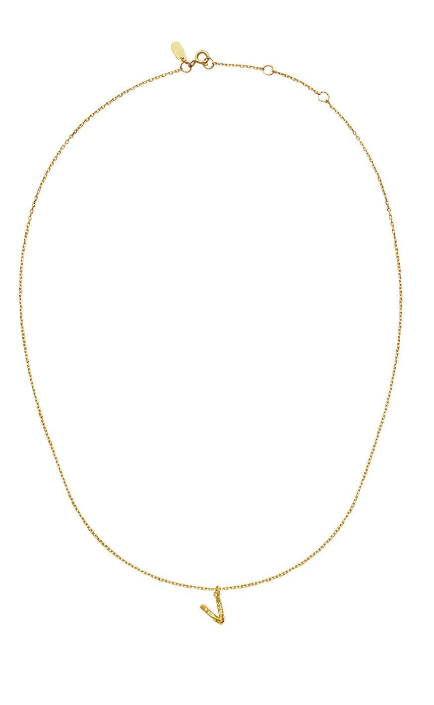 Maanesten Halskæde - V Alphabet - Gold Colour