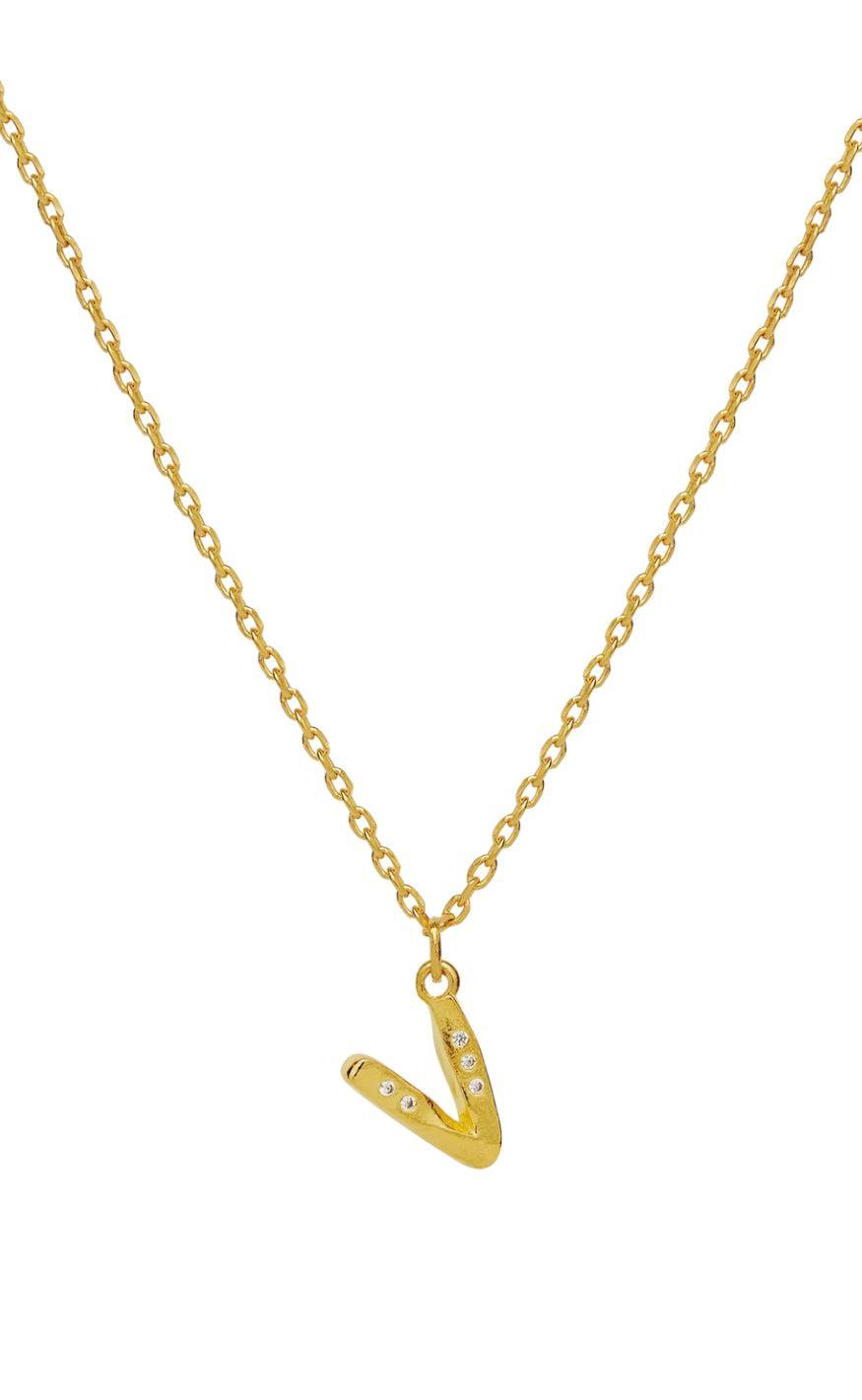 Maanesten Halskæde - V Alphabet - Gold Colour
