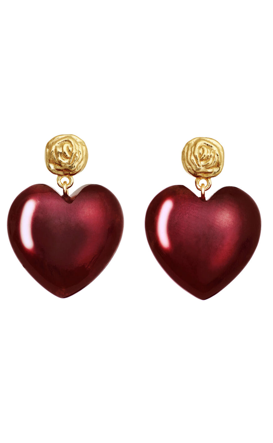 Maanesten Øreringe - Rosy Heart - Red Jade