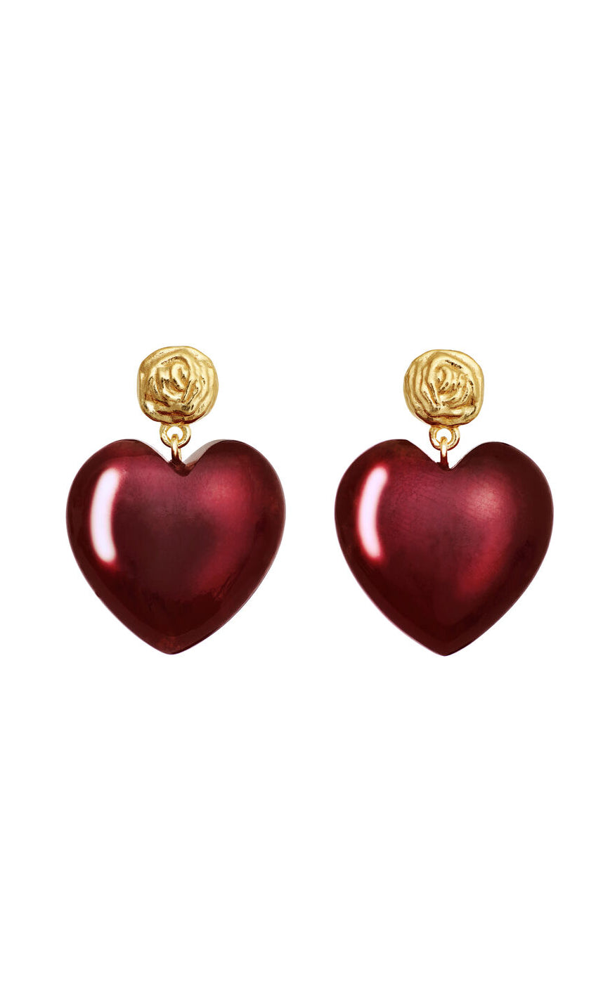 Maanesten Øreringe - Rubina Heart - Red Jade
