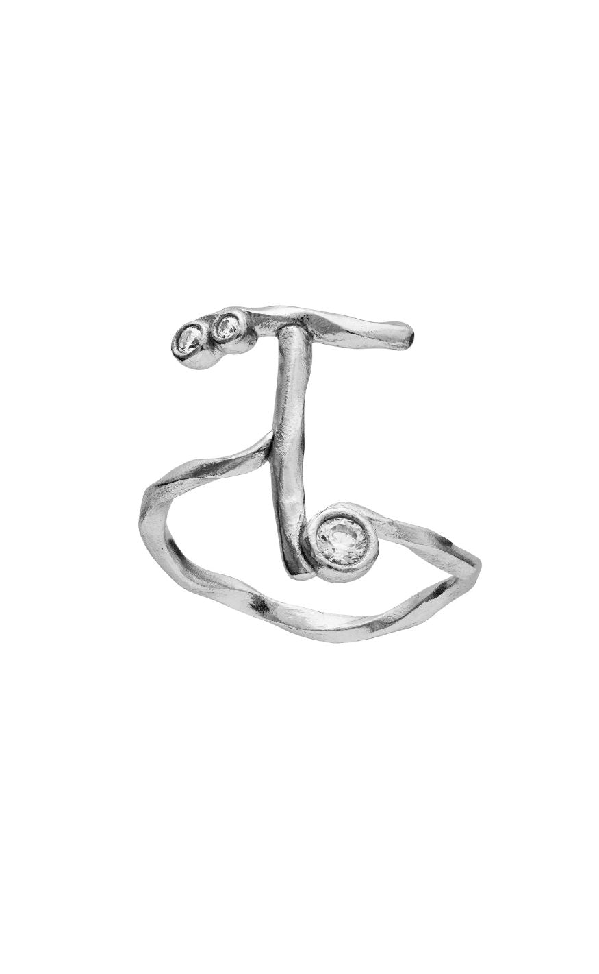 Maanesten Ring - T Alphabet - Silver Colour
