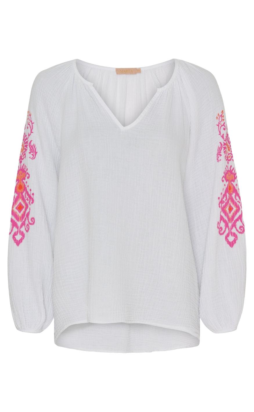Marta Du Chateau Bluse - Irma - White Fuxia Print