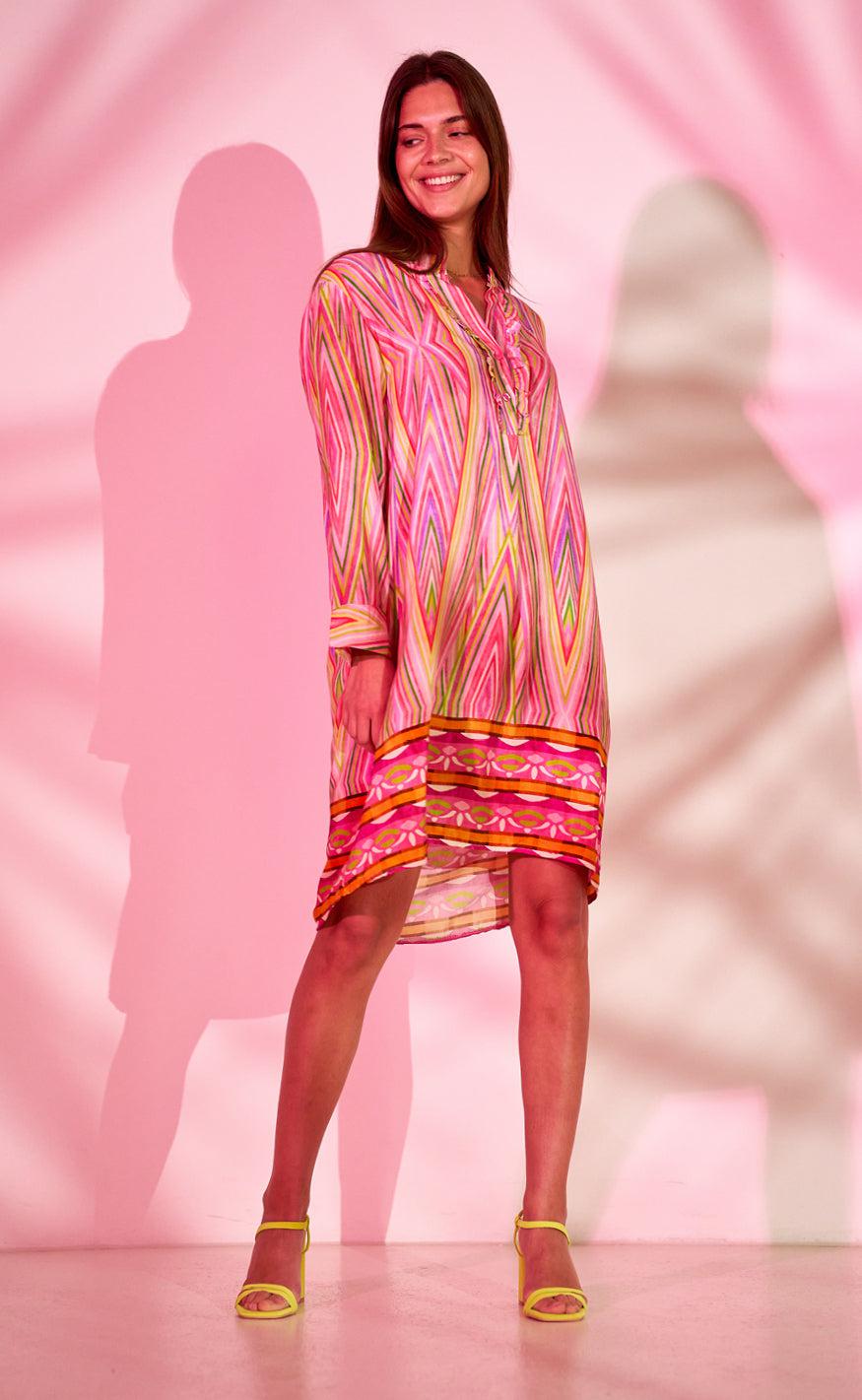 Marta Du Chateau Kjole - 2604B - Fuxia Stripe