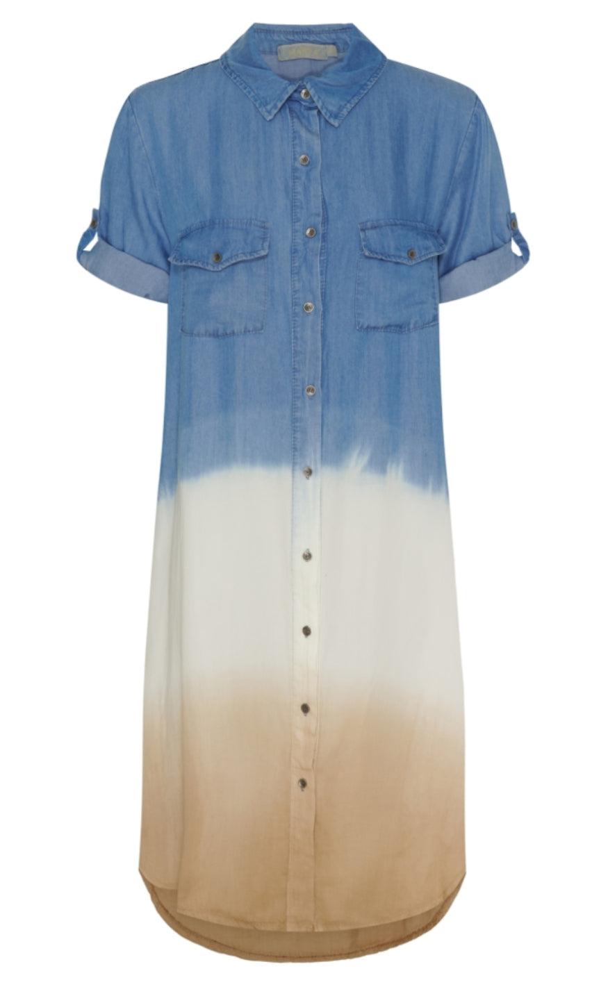 Marta Du Chateau Kjole - 82395 Kirstin - Light Blue / White / Camel