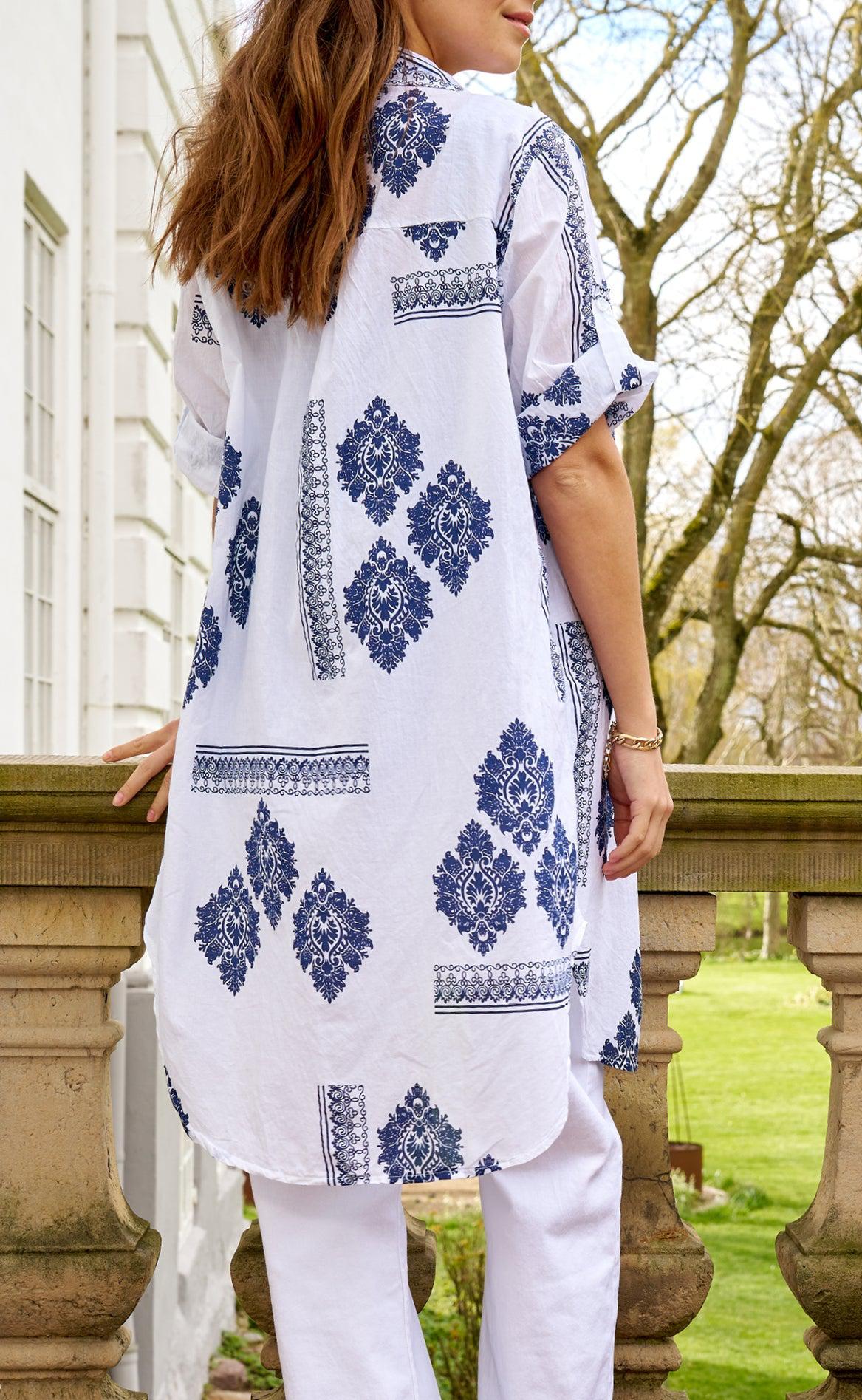 Marta Du Chateau Kjole - 92653 Jutta - White/Navy