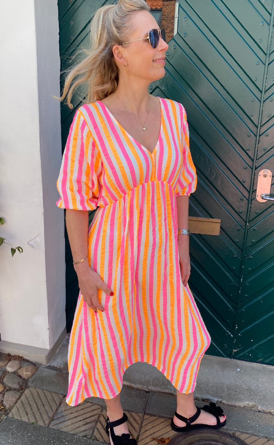 Marta Du Chateau Kjole - Andrea - Stripe Fuxia/Orange