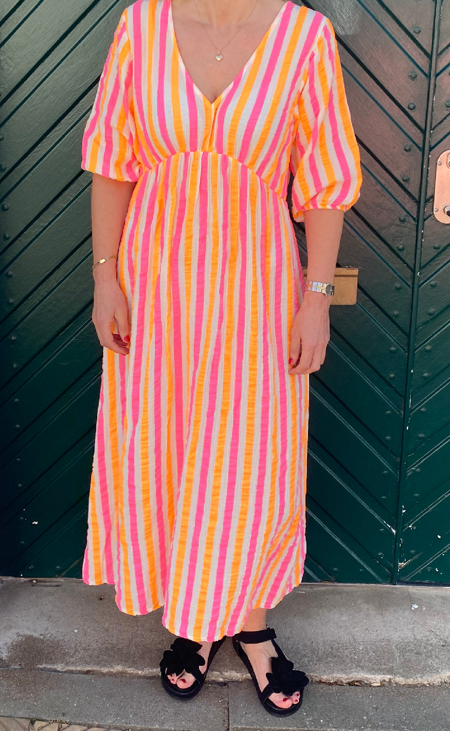 Marta Du Chateau Kjole - Andrea - Stripe Fuxia/Orange
