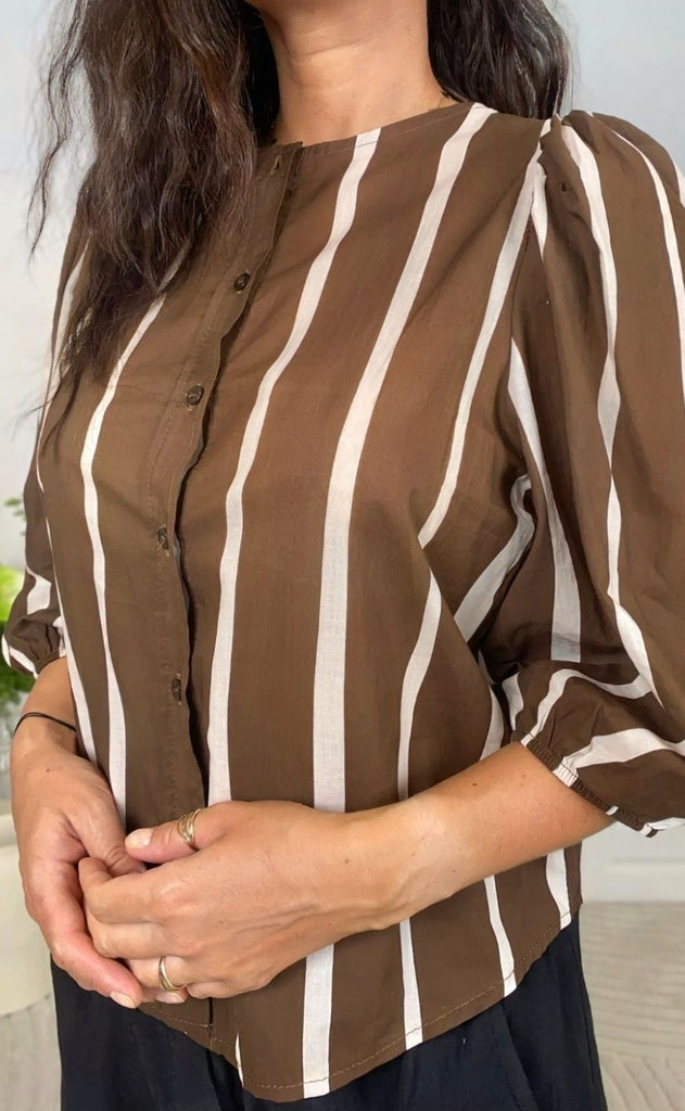 Marta Du Chateau Skjorte - Evelina - Brown Stripe