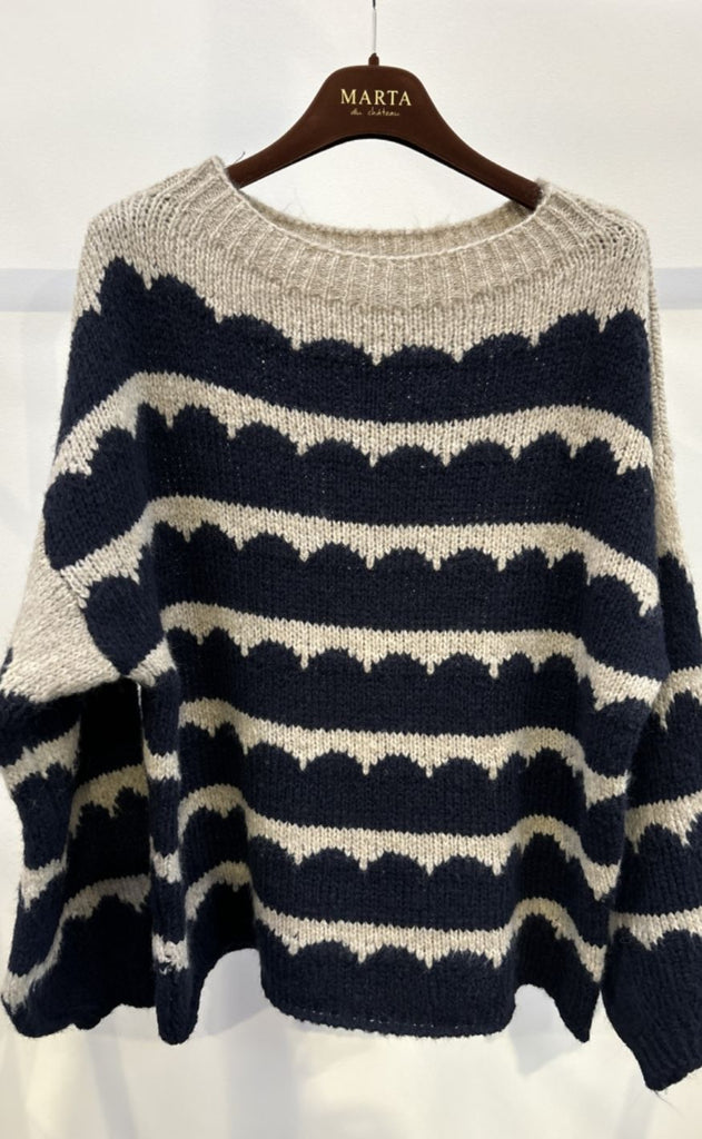 Marta Du Chateau Striktrøje - Constance Knit - Blue/Beige