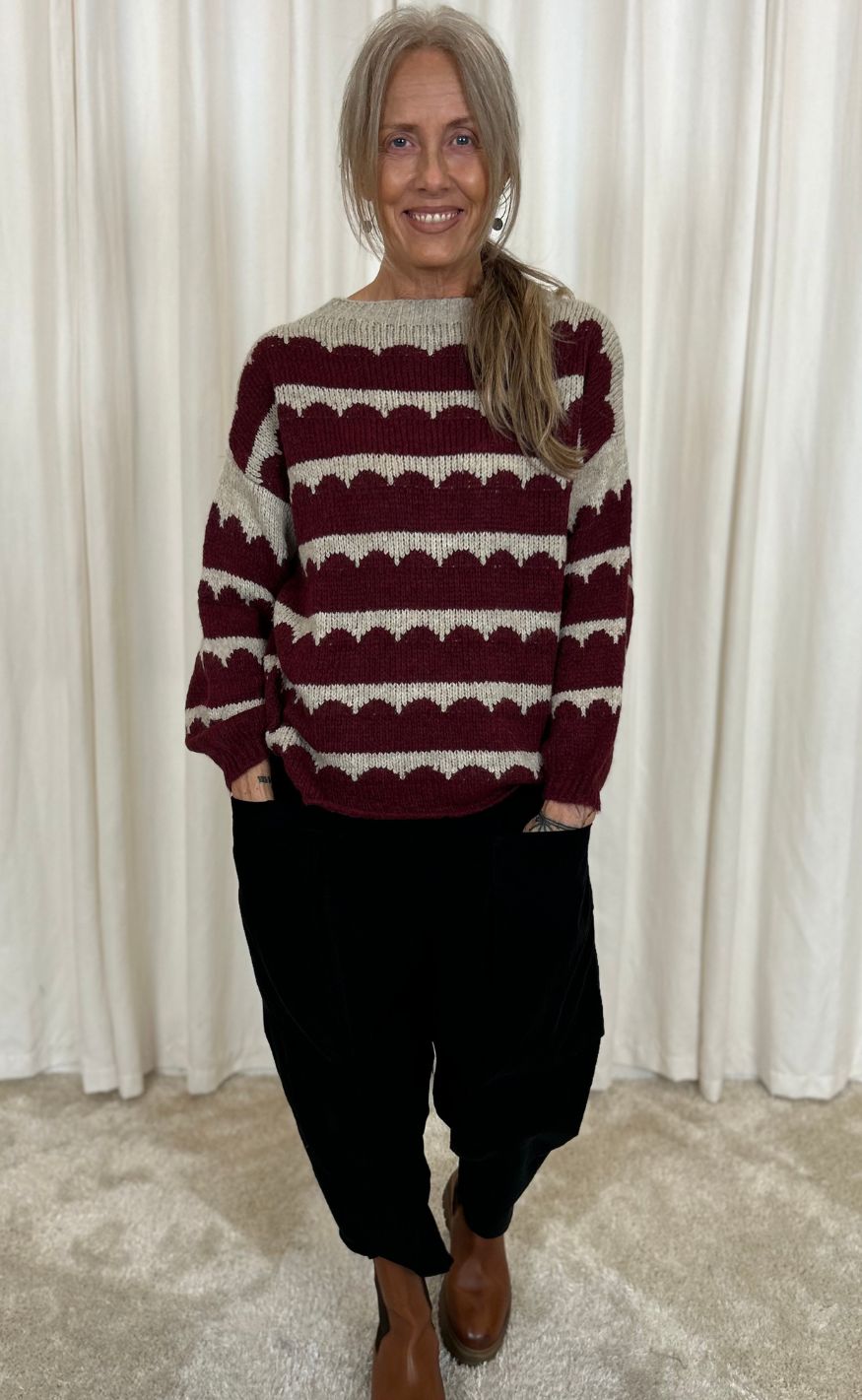 Marta Du Chateau Striktrøje - Constance Knit - Vino/Beige