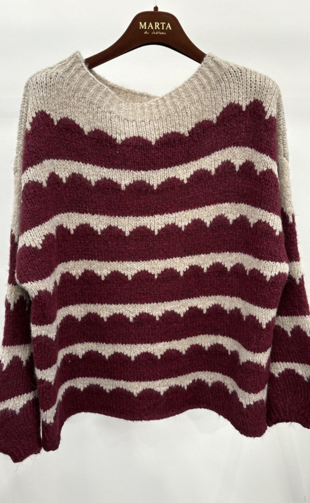 Marta Du Chateau Striktrøje - Constance Knit - Vino/Beige