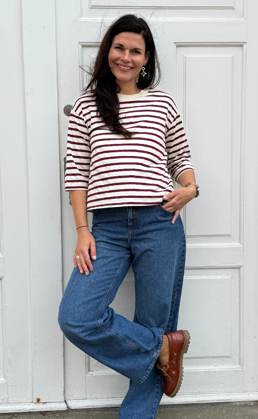 Marta Du Chateau T-shirt - Brooklyn - Beige/Bordeaux