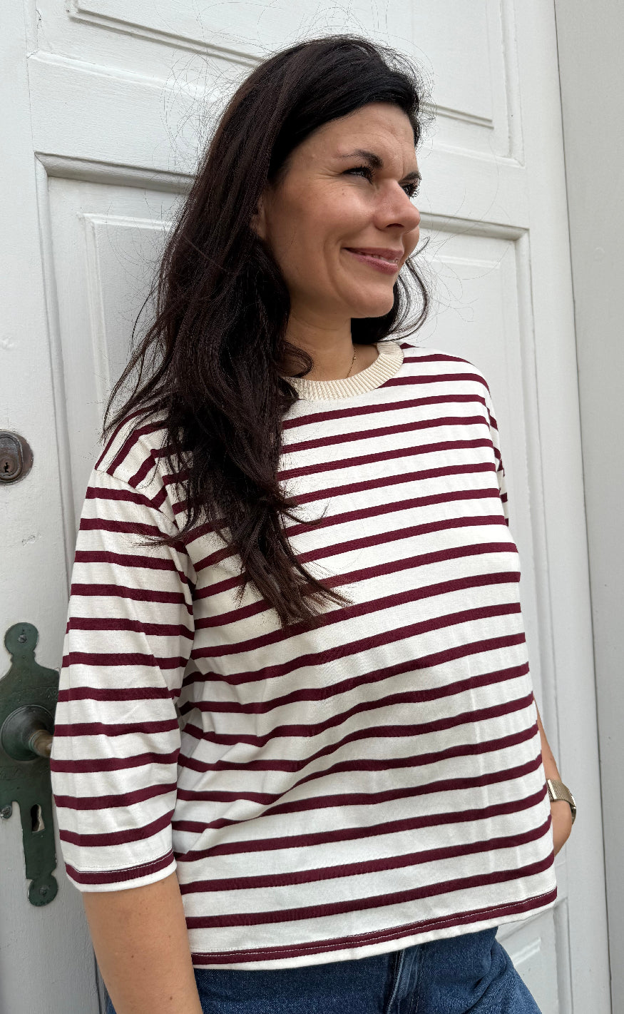 Marta Du Chateau T-shirt - Brooklyn - Beige/Bordeaux