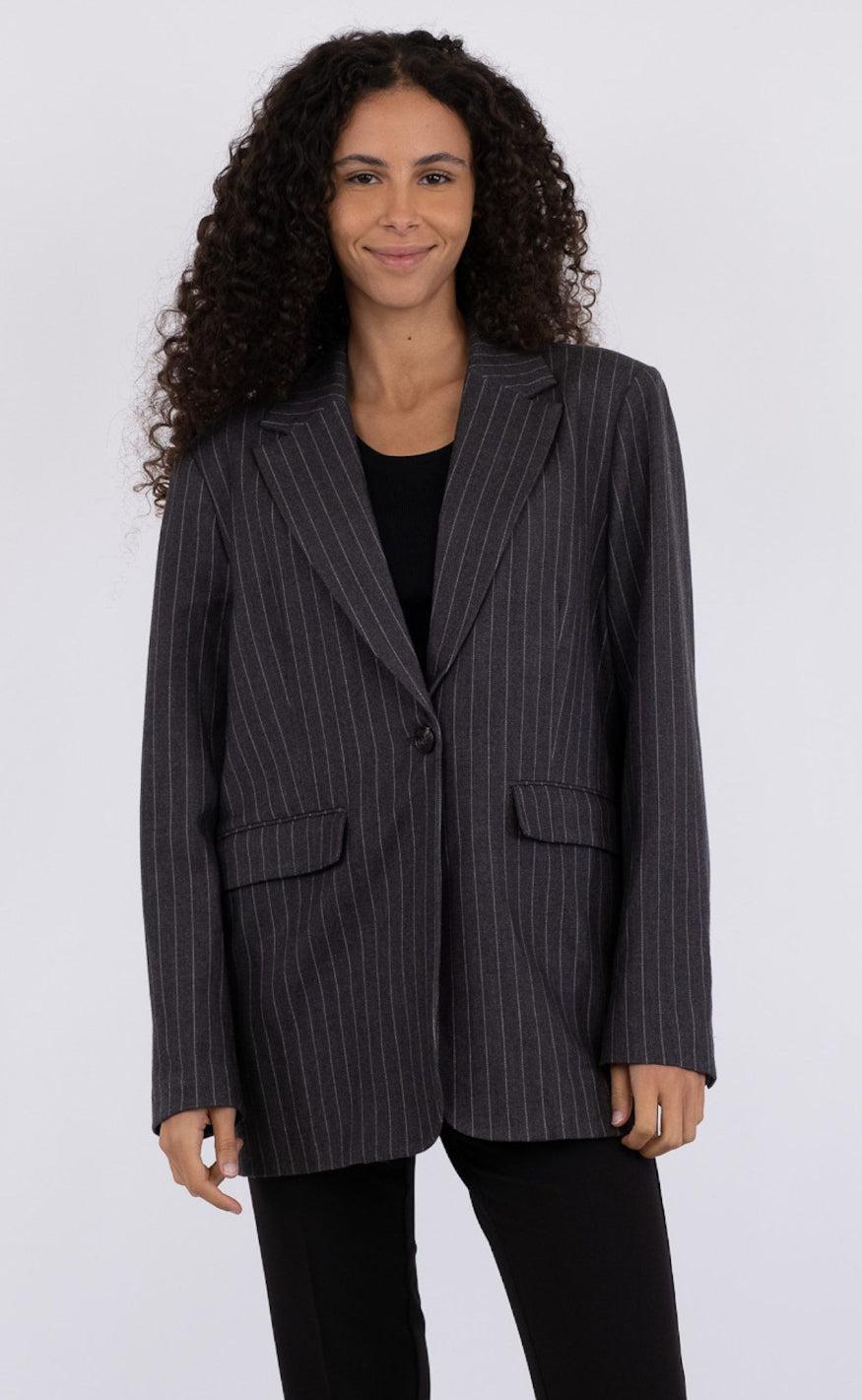 Neo Noir Blazer - Gaby Pinstripe - Antracit Melange