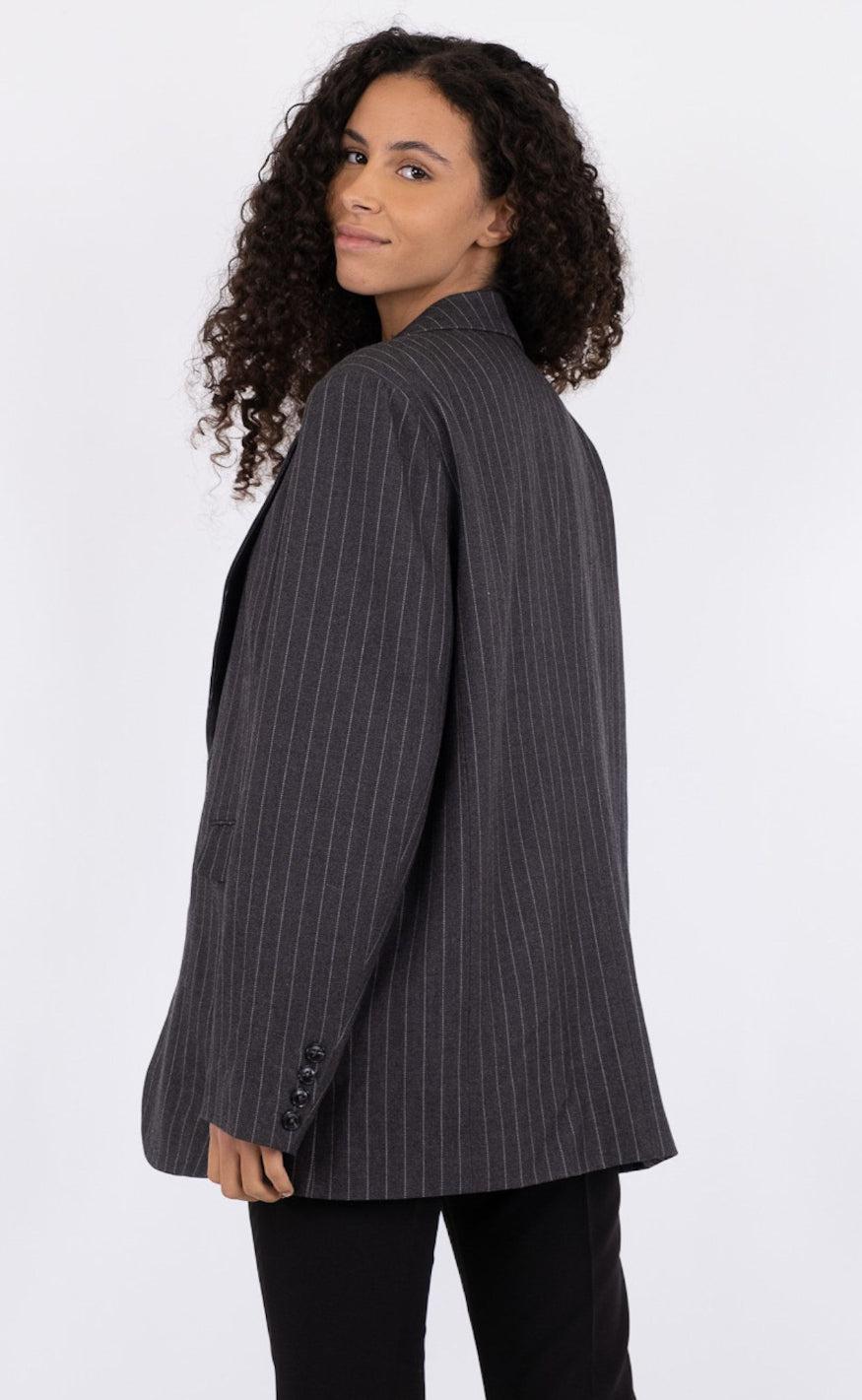 Neo Noir Blazer - Gaby Pinstripe - Antracit Melange