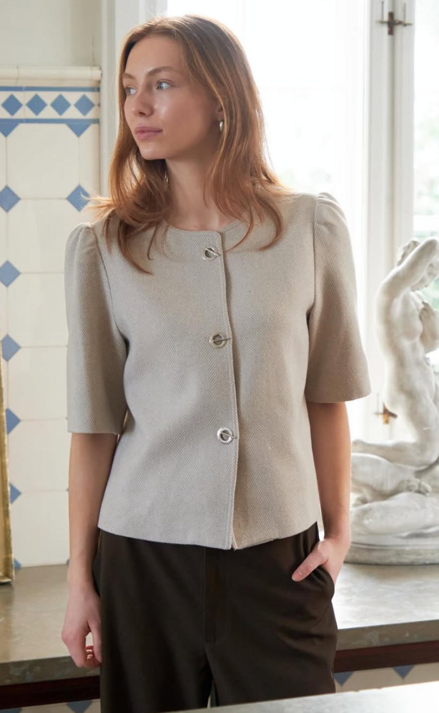 Neo Noir Blazer - Xanthe Light Herringbone - Sand