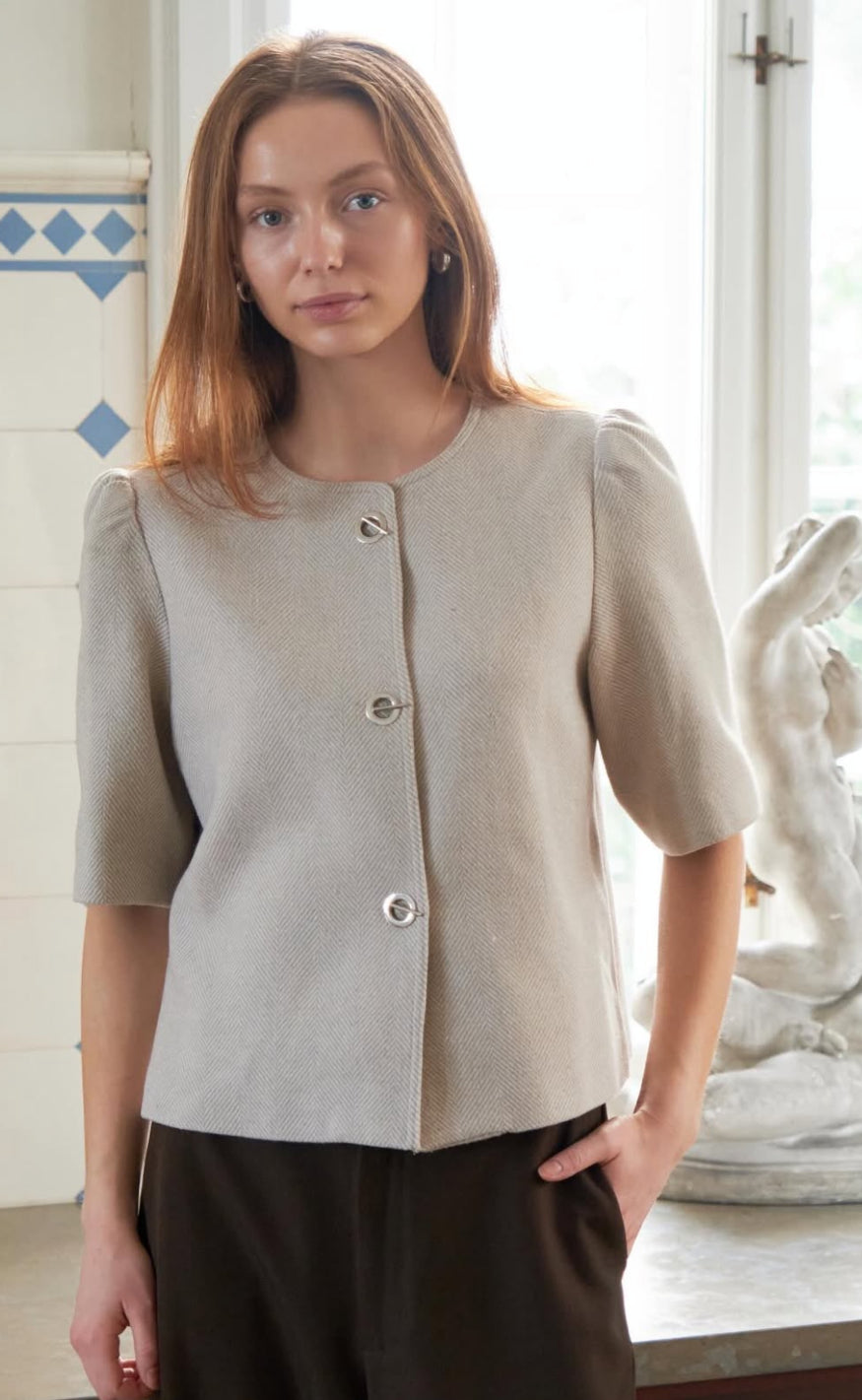 Neo Noir Blazer - Xanthe Light Herringbone - Sand