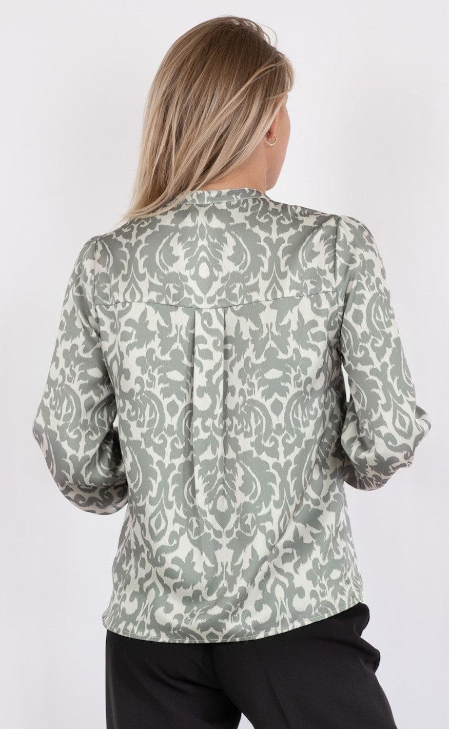 Neo Noir Blouse - Kala Flower Blur - Dusty Army