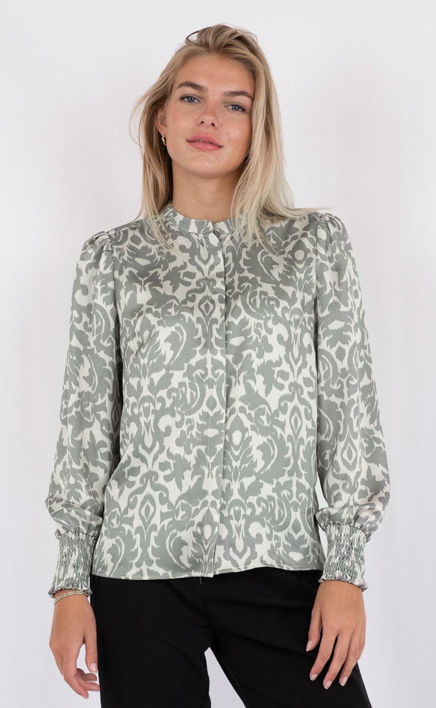 Neo Noir Blouse - Kala Flower Blur - Dusty Army